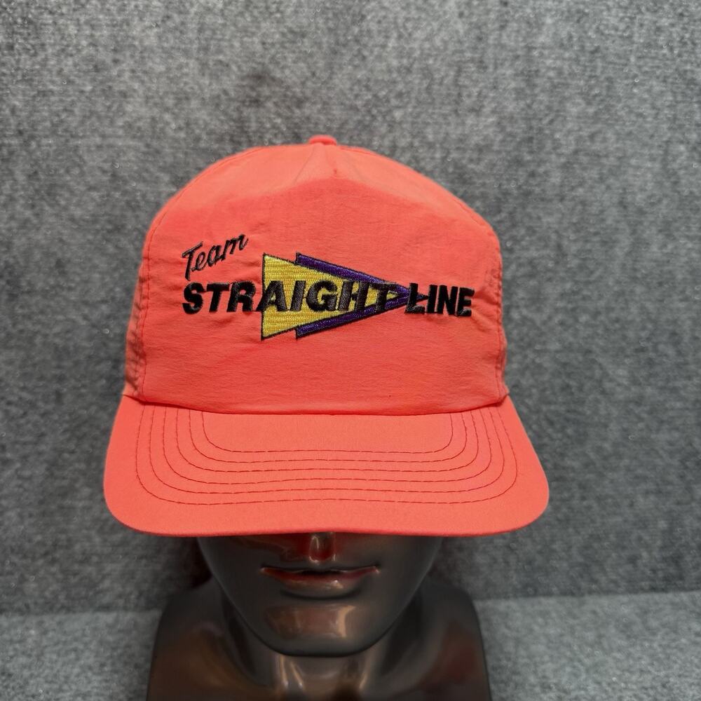 Vintage 90’s Nylon Neon Orange SnapBack Trucker Hat Team Straight Line OSFA
